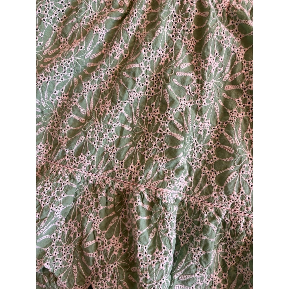 LOFT Eyelet Mini Skirt Green L Scalloped Ruffle Hem Cottagecore Boho - Picture 4 of 8
